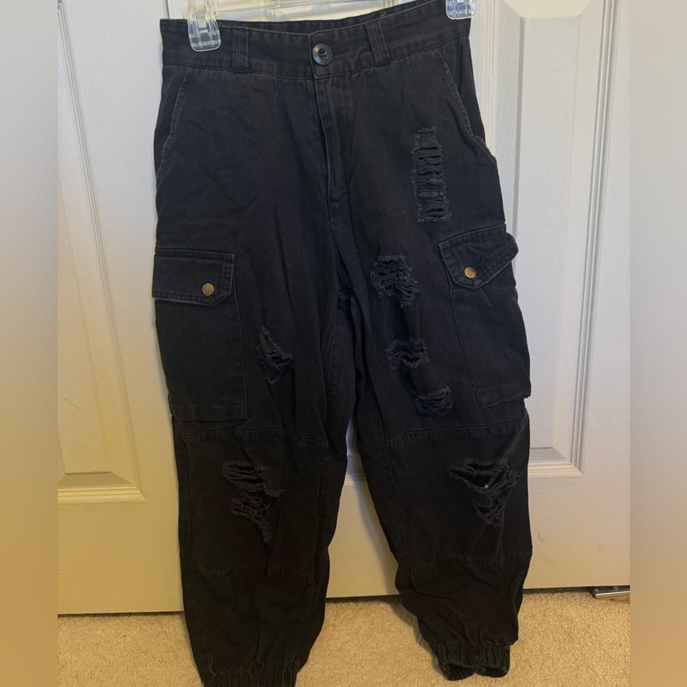 Skylar + Madison Black Distressed Cargo Pants